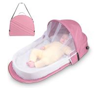 WoRaum Lit de Voyage Bébé Portable - Nacelle Évolutive Pliable avec Moustiquaire - Construction en 1 Minute - Respirant & Léger - Sac de Transport Inclus - pour Maison, Voyage (Rose)