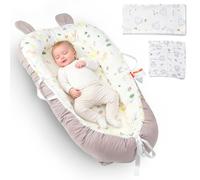 WoRaum Nid Bébé avec Oreilles - Réducteur de Lit Portable & Cocon Ajustable Lavable, Housse Coton Double Face pour Nouveau-Né 0-24 Mois, Idéal Dodo Voyage Cadeau (Cerf de prune)