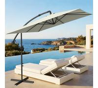 WoRaum Parasol Rectangulaire Inclinable à Manivelle 2,5x2,5m - Parasol de Jardin Extérieur avec Base Croix & Housse, Surface d'Ombre 12㎡ (Angle 90°-135°),Blanc Cassé,avec Éclairage
