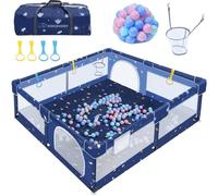 WoRaum Parc Bébé 150 x 180 x 66 cm, Parc Enfant avec Poignées de Traction, Balles, Filet Respirant, Sol Antidérapant, Parc de Jeu Sécurisé pour Enfants(Cartoon - Édition étendue)