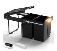 WoRaum Poubelle Encastrable Tri Sélectif 3 Compartiments, 20L+2×10L, Compatible avec Meubles/Cuisine Sous Évier, Bacs Amovibles Faciles à Nettoyer, Noir