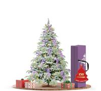 WoRaum Sapin de Noël Artificiel, Arbre de Noël Artificiel avec Base en Bois 150cm -Sapin Mélange PVC + Flocage Automatique à Apparence Classique,Ornements Inclus,avec Lampe enroulement Sapin de Noël