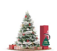 WoRaum Sapin de Noël Artificiel, Arbre de Noël Artificiel avec Base en Bois 150cm - Sapin Mélange PVC + PE Pointe d'arbre Blanc,Automatique à Apparence Classique, sans avec Lampe,Ornements Inclus