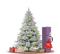 WoRaum Sapin de Noël Artificiel, Arbre de Noël Artificiel avec Base en Bois 180cm -Sapin Mélange PVC + Flocage Automatique à Apparence Classique,Ornements Inclus,avec Lampe enroulement Sapin de Noël