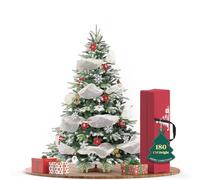 WoRaum Sapin de Noël Artificiel, Arbre de Noël Artificiel avec Base en Bois 180cm - Sapin Mélange PVC + PE Pointe d'arbre Blanc,Automatique à Apparence Classique, sans avec Lampe,Ornements Inclus