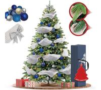 WoRaum Sapin de Noël Artificiel, Arbre de Noël Artificiel avec Base en Bois 210cm - Sapin Mélange PVC + PE Automatique à Apparence Classique, Ornements Inclus,avec Lampe (sans enroulement)