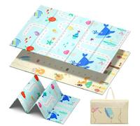 WoRaum Tapis d'Éveil 180x120cm - Tapis de Jeu Bébé Double Face, Tapis de Sol Bébé en XPE 1cm, Pliable, Imperméable, Sac de Rangement Inclus (Baleine)