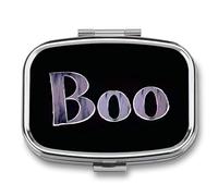 Word Boo on A Pilulier gothique effrayant à 2 compartiments Noir