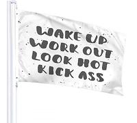 Word Flag 3x5 FT Wake Up Work Out Look Hot Kick Ass with Doodle Splashes Polka Dot Outdoor Flags Large Welcome Yard Banners Home Garden Yard Lawn Decor