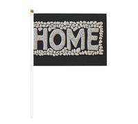 Word Home Lot de 10 petits drapeaux blancs en forme de petits galets sur bâton pour fête, activités d'équipe, défilés, décoration de vacances
