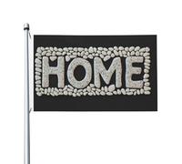 Word Home - Petits drapeaux blancs en forme de galets - 0,9 x 1,5 m - Bannière de vœux avec œillets - Décoration d'intérieur ou d'extérieur