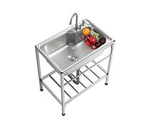 WORDFUN Cuve Simple Evier INOX De Cuisine Plonge - 50cm 60cm Évier De Restauration Autoportant pour Intérieur Extérieur, Antirouille Plan De Travail INOX Evier Cuisine Professionnel Lavabo Cuisine