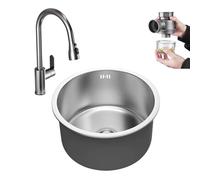 WORDFUN Évier De Cuisine Rond en Acier Inoxydable, 28/30/32/36/40/42cm Bol À Évier sous Plan Ou sur Plan, Vaisselle Multifonction, avec Vidange, pour Petite Cuisine, Camping-Car, Bar(32x32cm)