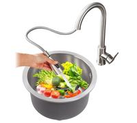 WORDFUN Évier De Cuisine Rond en Acier Inoxydable, Évier De Bar À CuveUnique avec Robinet Extractible, Silencieux, Anticondensation, sous Plan Ou sur Plan, avec Vidange, Gain De Place(36x36cm)