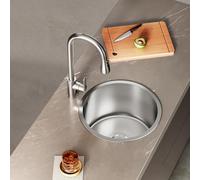 WORDFUN Évier De Cuisine Rond en Acier Inoxydable, Évier De Bar sous Plan Ou sur Plan, Silencieux, pour Camping-Car, 28 30 32 36 40 42cm, pour Légumes Et Fruits, Lavage De La Vaisselle(28x28cm)