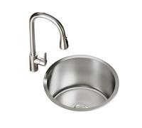 WORDFUN Évier De Cuisine Rond en Acier Inoxydable, Évier De Préparation De Bar À Un Bol, avec Ensemble De Drainage, Robinet Extractible, Silencieux, Anticondensation, Gain De Place(36x36cm)