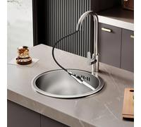 WORDFUN Évier De Cuisine Simple pour Camping-Car, 28 32 40cm Évier Encastrable Rond en Acier Inoxydable, sous Plan Ou sur Plan, avec Ensemble De Drainage, pour Cuisine, Bar Ou Extérieur(42x42cm)