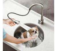 WORDFUN Évier en Acier Inoxydable pour Camping-Car, Évier De Dessous À Baignoire Simple, Bol À Vaisselle Multifonction, avec Robinet Extractible, pour Petit Espace Cuisine(32x32cm)