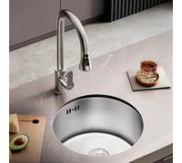 WORDFUN Évier Rond en Acier Inoxydable 304, Évier De Cuisine À CuveUnique pour Véhicule Récréatif, avec Robinet Extractible, sous Plan Ou sur Plan, for Home, Shop, Restaurant, Bar(40x40cm)