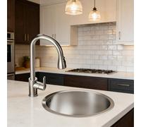 WORDFUN Évier Rond en Acier Inoxydable 304, Évier De Cuisine Simple pour Camping-Car, 28 30 32 36 40 42cm, Lavabo De Bar À CuveUnique avec Robinet Extractible, Gain De Place(32x32cm)