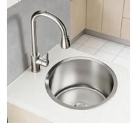 WORDFUN Évier Rond pour Camping-Car en Acier Inoxydable, Bricolage Rond en Acier Inoxydable avec Raccord De Vidange, Évier De Bar À CuveUnique, pour Petit Espace Cuisine Extérieur(28x28cm)