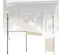 WORDFUN Store Banne avec Manivelle pour Balcon, Imperméable, Auvent Rétractable Manuel, Réglable en Hauteur, sans Perçage, pour Patio, Arrière-Cour, Jardin, Balcon(Offwhite,150x120cm)