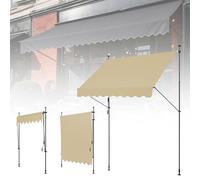 WORDFUN Store Banne Manuel, Auvent Rétractable Réglable, Auvent De Terrasse Rétractable, Protection Solaire, Imperméable, Marquise De Terrasse, pour Balcon, Jardin, sans Percement(Beige,300x120cm)