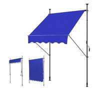 WORDFUN Store Banne Manuel Rétractable, 1.5x1.2/2x1.2/3x1.2M Auvent De Terrasse Imperméable, Réglable en Hauteur, pour Terrasse, Balcon, Jardin, Restaurant, Café, sans Percement(Blue,250x120cm)