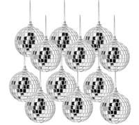wordmouk 12 Pièces Boule à Facettes Disco Argentée 6cm Boule Miroir Réfléchissante Miroir Boule de Paillettes d'argent à Suspendre Mini Boule Disco Décoration pour Fête Mariage Arbre de Noël