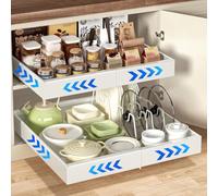 wordmouk Tiroir Coulissant Extensible Tiroir Coulissant Telescopique pour Placard de Cuisine Organiseurs Rangement Tiroirs, 32-52cm L x 42 cm P x 7 cm H, Blanc, 1 pièce