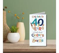 Words and Wishes Carte d'anniversaire 40e anniversaire pour homme - 40 ans - Plenty of Cheers and Beers - Finition en relief - Respectueux de l'environnement
