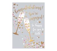 Words and Wishes Carte de félicitations pour fiançailles - Toast au champagne et cœurs avec feuille d'or - Respectueux de l'environnement - Fabriqué au Royaume-Uni