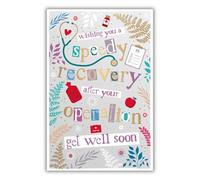 Words and Wishes Carte « Get Well Soon » - Récupération rapide après votre opération - Trousse de premiers secours et fleurs avec une finition aluminium - Respectueux de l'environnement et recyclable