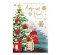 Words 'n' Wishes Auntie & Uncle Carte de Noël Motif sapin de Noël et cadeaux et escaliers Multicolore 22 x 15,8 cm