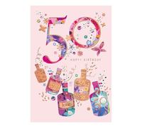 Words 'n' Wishes Carte d'anniversaire 50 ans pour elle, carte d'anniversaire de 50 ans pour amie, motif et grand chiffre avec boutons-pression de fête, multicolore, 22 x 15,8 cm