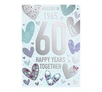 Words 'n' Wishes Carte d'anniversaire 60 ans avec inscription « Married in 1965 » - Motif cœurs en relief - Pour un couple spécial ou quelqu'un de spécial