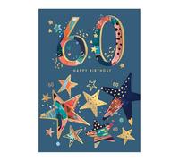 Words 'n' Wishes Carte d'anniversaire 60 ans pour lui, carte d'anniversaire pour homme, motif et grand chiffre avec étoiles, multicolore, 22 x 15,8 cm