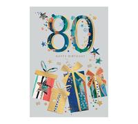 Words 'n' Wishes Carte d'anniversaire 80 ans pour lui, motif et grand chiffre avec cadeaux, multicolore, 22 x 15,8 cm