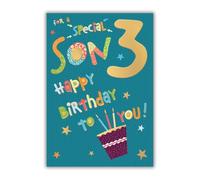 Words 'n' Wishes Carte d'anniversaire pour fils 3 ans Motif ballons Multicolore 23,5 x 16,5 cm