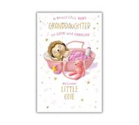 Words 'n' Wishes Carte de naissance pour petite-fille, motif hérisson endormi dans un panier, multicolore, 21,7 x 14,4 cm