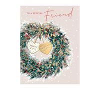 Words 'n' Wishes Carte de Noël avec couronne de Noël et cœurs Multicolore 19,7 x 14,9 cm