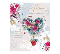 Words 'n' Wishes Carte de Noël en forme de cœur en forme de buxus, fleurs et rouge-gorge, multicolore, 23 x 19 cm