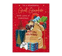 Words 'n' Wishes Carte de Noël « Great Grandson Sack Full Of Presents », multicolore, 19,7 x 14,9 cm