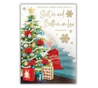 Words 'n' Wishes Carte de Noël « Sister & Brother in Law » - Motif sapin de Noël et cadeaux et escaliers - Multicolore - 23,5 x 16,5 cm