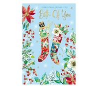 Words 'n' Wishes Carte de Noël « To Both of You Christmas Stockings And Foliage » Multicolore 20,3 x 13,4 cm