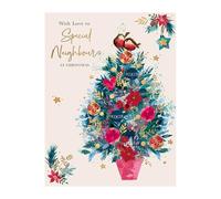 Words 'n' Wishes Carte de Noël Voisins Arbre de Noël et 2 rouges-gorges Multicolore 19,7 x 14,9 cm