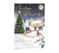 Words 'n' Wishes Open Religious People Walking Past Christmas Tree Towards Church Carte de Noël Multicolore 20,3 x 13,4 cm
