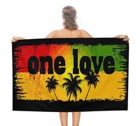 Words One Love And Palm Trees Serviette de plage en microfibre anti-sable Grande serviette de douche multi-usages absorbante pour salle de bain piscine 130 x 80 cm