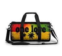 Words One Love and Palm Trees Silhouette Sac de sport cylindrique pour homme et femme Sac de sport avec bandoulière