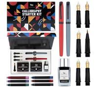 Wordsworth 2 stylos de calligraphie avec flacons d'encre de 18 ml, 60 cartouches, convertisseur de recharge, pointe moyenne et 4 larges, stylo pinceau Gris
